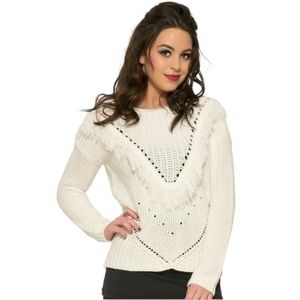 !SOLD! White Cream Fringe Knit Sweater BLUENOTES size Large